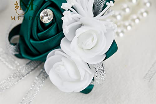 2pcs Green Wedding Wrist Corsages Artificial Silk Rose for Women | for Wedding Formal Dinner Party Homecoming Ceremony Anniversary, Wrist Corsages with Pearls - color: 2pcs Green Wrist Corsages