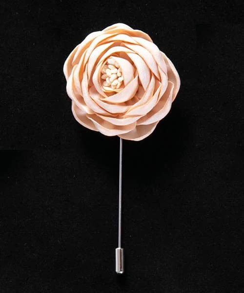 Flairs New York Gentleman's Essentials Premium Handmade Flower Lapel Pin Boutonniere - color: Champagne Gold [Large Peony]