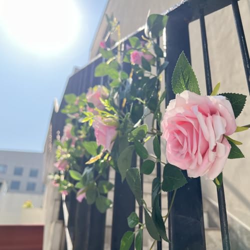 5.9FT Bendable Rose Flower Garlands, Artificial Silk Wild Roses Vine Hanging Flowers for Wall Fireplace Fence Trellis Wedding Baby Shower Home Spring Decor(Pink,2PC) - color: Pink, size: 2