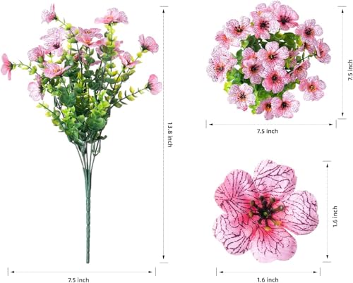 Artificial Flowers 12 Bundles, Faux Daisy and Eucalyptus Greenery Stems for Outdoor Indoor Decor - Fake Plants for Home, Garden, Patio, Porch Decoration - color: Pink