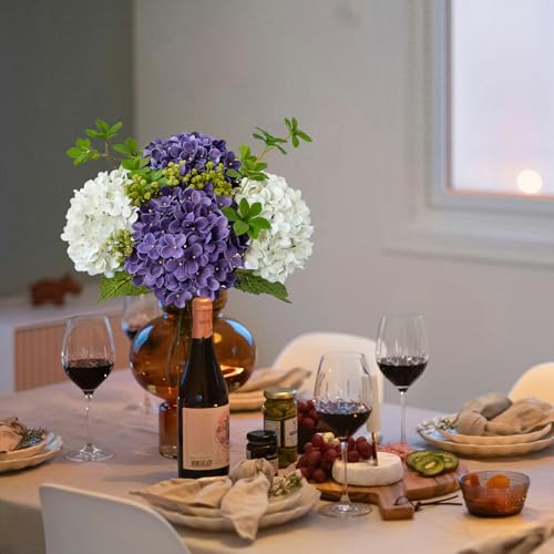 ZYTUYO 20 inches 4 Pcs Violet Purple Real Touch Hydrangea Artificial Flowers Boho Lifelike Real Looking Latex Hydrangeas Flower with Long Stem for Home Decor Spring Table Centrepiece - color: Violet Purple