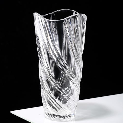 Glass Vase,Elegant Spiral Decorative Centerpiece for Home, Office,Wedding, Stylish Blown Glass Flower Vase, Clear - color: Clear, size: 11.6" Hight