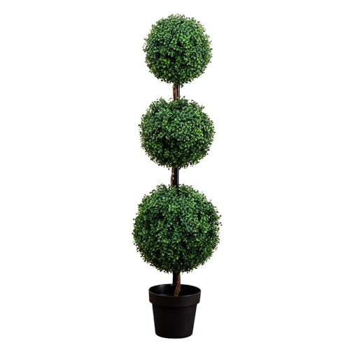 Nearly Natural 4ft. Artificial Triple Ball Boxwood Topiary Tree (Indoor/Outdoor) - size: 4ft