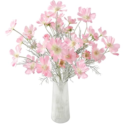 Floroom 5 Pcs Artificial Flowers Peach Pink Fake Cosmos Faux Silk Flower for Indoor Home Decor, Party Arrangements, Wedding Bouquets, Floral Table Centerpieces, and Decorations - color: Peach Pink