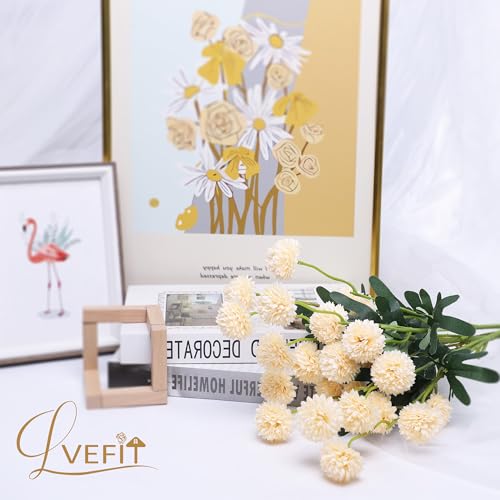 LVEFIT 10 Pcs Champagne Kiku Flower Fake Mums Long Stem Flowers,Faux Kiku Flower Bulk,Silk Flowers Mini Chrysanthemum Floral Arrangements,Artificial Flowers Chrysanth Mini Fake Flower - color: Champagne