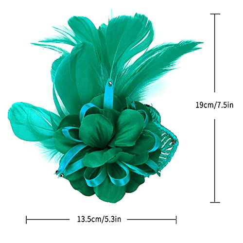 Song Qing Women's Fascinator Feather Flower Pin Brooch Corsage Bridal Hairband Derby Hat Cocktail Party Wedding - color: A8 Green