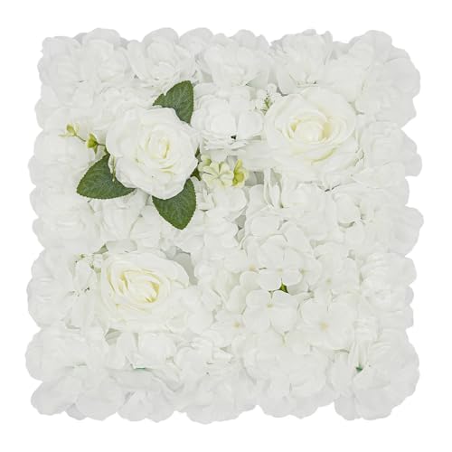 12Pcs Artificial Flower Wall Panel 3D Floral Backdrop Walls 15" X 15" Flower Wall Decor Flower Backdrop Faux Rose Panel for Party Home Background, White & Green - color: Champagne, Autumn Warm