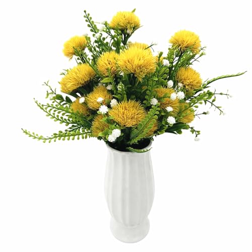Artificial Dandelion Flowers Fake Plants Plastic Greenery Simulated Faux Flower for Outdoor Indoor Home Decor Garden Bathroom Office Party Wedding Bouquet Vase Planter Filler Decoration Yellow 4 Pack - color: Dandelions - Yellow 4 Pack