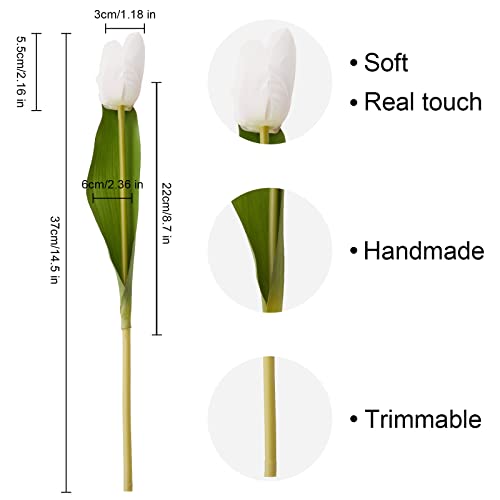 20PCS Artificial Tulips Real Touch Faux Flower Moisturizing Tulips for Photography Ornaments Home Garden Wedding Party Decor Fake Flowers (White) - color: White