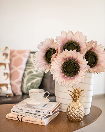 Hollyone Large Silk Pink Sunflowers Artificial Flowers 26" Long Stem Artificial Sunflower 6 Pcs Tall Fake Sun Flowers Vintage Faux Sunflowers Bulk with Stem for Home Wedding Birthday Party Decor - color: Rust Pink