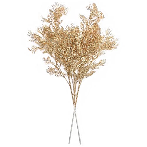 Christmas Decor Artificial Plants, PASYOU Gold Fake Antlers Plastic Grass Shrubs Leaves Indoor Outdoor Home Garden Party Hotel Verandah Wedding Event Faux DIY Decoration - 30 Inch Golden 2 Bunches - color: (Tall) Gold Antlers Grass - 2 Pack
