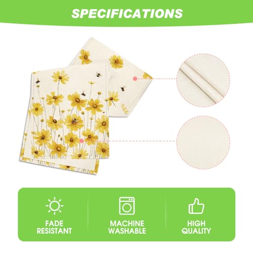 Artoid Mode Yellow Flowers Daisy Bees Summer Table Runner, Seasonal Easter Fall Holiday Kitchen Dining Table Decoration for Home Party Indoor 13x36 Inch - size: 13" x 36", Table Runner