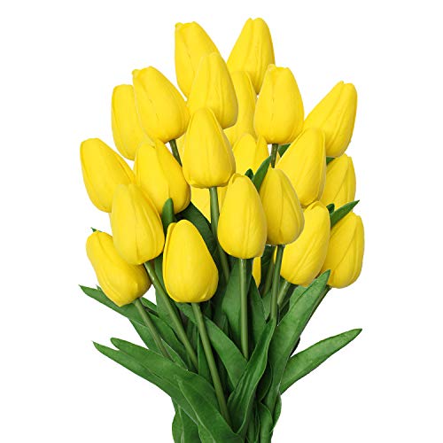 10 Pcs Yellow Tulips Artificial Flowers Real Touch Fake Tulips Fake Flowers for Mother's Day 13.5" Faux Tulips Faux Flowers Bulk Artificial Tulips Flowers for Vase Centerpieces Home Wedding Bouquet - color: Yellow #10