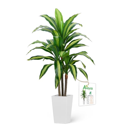 Aveyas 4ft Artificial Dracaena Tree for Home Decor, 4 Feet Real Touch Large Faux Plant Fake Silk Floor Trees with Pot for Indoor Outdoor House Living Room Office (4 ft Tall Including Raised Pot) - color: Dracaena Tree (4ft)