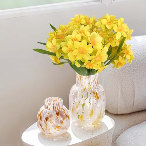 SNAIL GARDEN 2 Bunches 120 Blooms Artificial Daffodils, 18.9”Silk Narcissus, Faux Daffodils for Home Garden Office Wedding Party Decor, DIY Flower Arrangements
