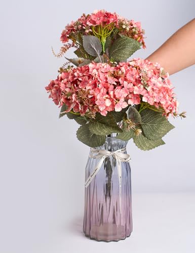 PONKING Hydrangea Artificial Flower 3pcs Realistic Faux Silk Hydrangeas Fake Flowers Bouquets Arrangements Decor for Wedding Spring Mother's Day, Home Table Decorations, Sunset Pink Flower - color: E 3pcs Sunset Pink Hydrangea