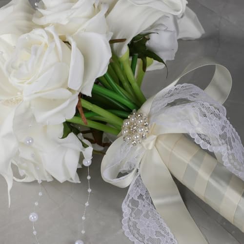 9.1 Inch Cascading Bridal Bouquet Waterfall Calla Lily Cascade Bridal Wedding Bouquet for Bride with Artificial Cally Lily and Rose Flower Rustic Ivory - color: Ivory Calla Lily & Rose