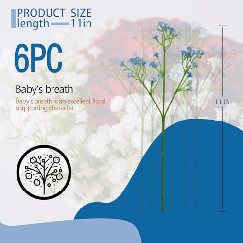 6 Pcs Babys Breath Artificial Flowers, Fake Babys Breath Flowers for Wedding Floral Arrangement Party Decor, Blue - color: Blue
