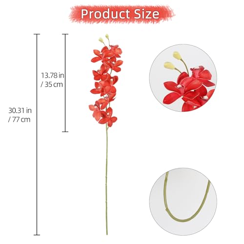 IPOPU Red Artificial Orchid 5 Pcs Latex Real Touch Orchid Fake Flowers Vase Filler for Home Decor Living Room Patio Wedding and Engagement Centerpiece - color: Red