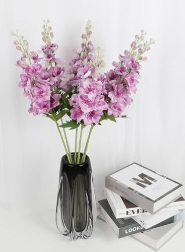 6PCS Fuschia Delphinium Artificial Flowers Real Touch Larkspur Silk Flowers Long Stem Artificial Flowers for Tall Vase Wedding Centerpieces for Tables Home Decor Indoor (Fuschia) - color: Real Touch Lilac