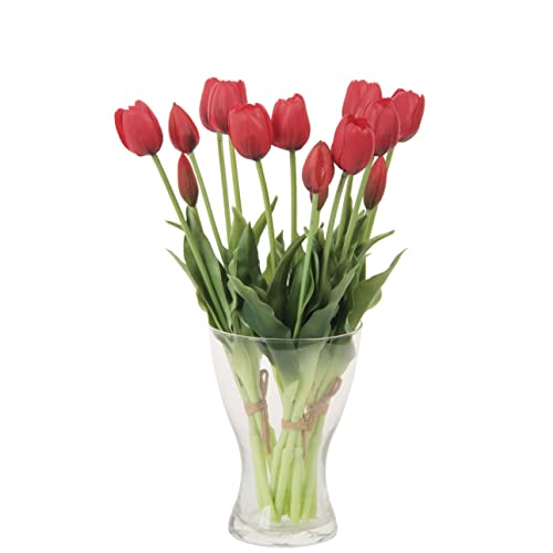 20pcs Artificial Tulip Flowers,16 Inch Real Touch Tulip Stems with Faux Leaves, Faux Tulips and Buds for Home Décor Centerpiece Ornament Wedding Bouquet,Red - color: Red