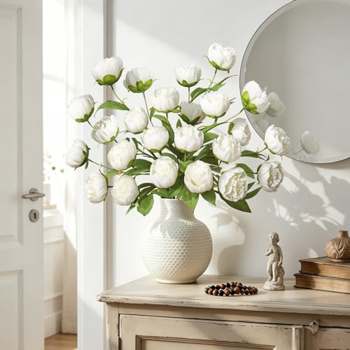 Dremisland 3 Pcs Faux Peonies Artificial Flowers 27" Faux Peony Stems Flowers White Peonies Branch for Vase Filler DIY Bouquet Centerpiece Floral Arrangements Home Wedding Bridal Showers Decor - size: 3PCS