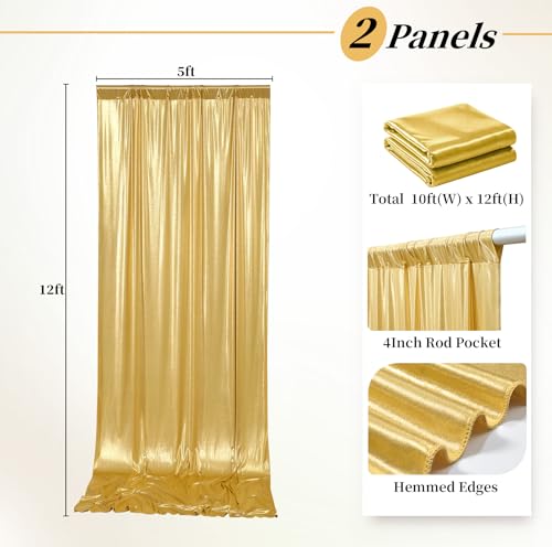 10x12ft Gold Sequin Backdrop Curtains, Wrinkle Free Shimmer Drapes Photography Background, 2 Panels 5x12FT Non-Shedding Glitter Sparkle Curtain for Wedding Birthday Christmas Studio Party Decoration - color: Gold, size: 5'W×12'H _2 Panels