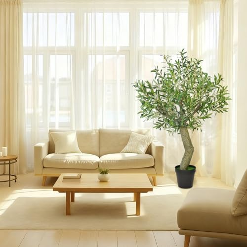Timoo Fake Olive Tree Artificial, 5 Ft Faux Tree Indoor, Tall Fake Plants for Living Room, Bedroom and Office Decor - color: Color 2