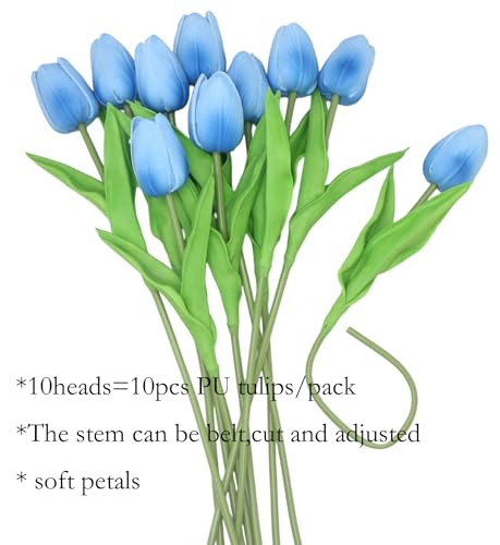 Artificial Flowers 10 Heads Mini Real Touch Artificial Tulip for Home Wedding Party Centerpiece Decoration (Mixed Blue) - color: Mixed Blue
