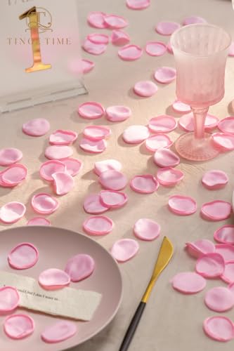 TINGE TIME 200pcs Silk Rose Petals Pink Flower Petals for Wedding, Flower Girl Basket, Aisle Runner, Romantic Dinner Centerpieces, Proposal, Party Confetti - color: Pink