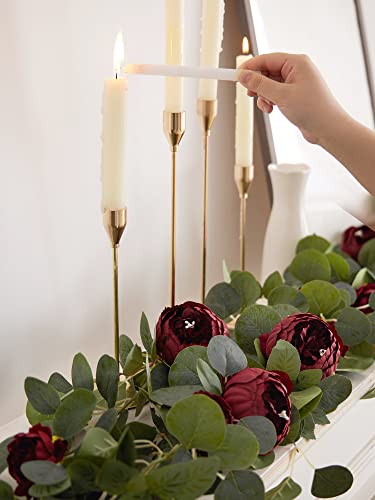 MISSPIN Artificial Eucalyptus Garland with Flower Vintage Faux Peony Rose Vine Greenery Decorative Table Centerpieces for Spring Wedding Arch Door Arrangement Party Decor - color: Red-23
