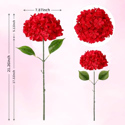 Red Hydrangea Artificial Flowers 10pcs 22" Faux Hydrangea (10, red) | Bouquets Arrangement For Home Table Centerpieces Wedding Baby Shower Birthday Party Decoration - color: Red