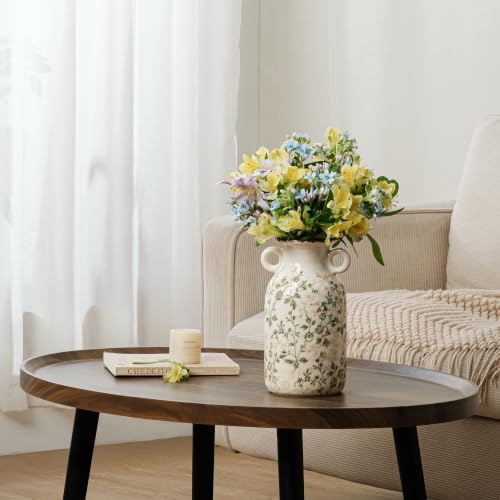 Ceramic Flower Vase | Green Rustic Farmhouse Vase with Handles for Home Decor, Vintage Floral Tuscan Vase for Living Room & Kitchen, Mantel & Bookshelf, Centerpieces, Entryway, Wedding(9.1 Inch) - color: 12-green and Beige