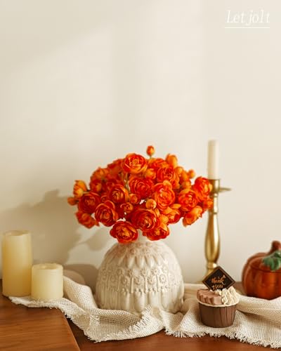 Letjolt Ranunculus Artificial Flower Orange, 18 Pcs | Silk, Wedding Bouquet, Engagement Centerpieces, Bridal Shower Decorations - color: Orange