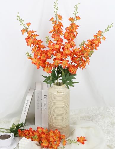 6PCS Burnt Orange Delphinium Artificial Flowers, 34.25" Long Stems Rust Orange Flowers for Tall Vase Faux Delphinium Sunset Floral Terracotta Wedding Centerpieces Table Home Decor - color: Burnt Orange