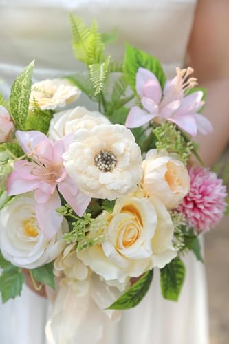 Artificial Flowers, Yellow Green Silk Fake Flowers for DIY Wedding Bridal Bouquets, Wedding Cake Flowers for Table Centerpieces Baby Shower Birthday Party Home Decorations - color: Yellow Green
