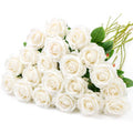 20 Pcs Artificial White Roses, Real Touch Silk Flowers for Home Decor, Wedding Centerpieces, Bouquets, Crafts & DIY Floral Arrangements, 20 Inches Tall