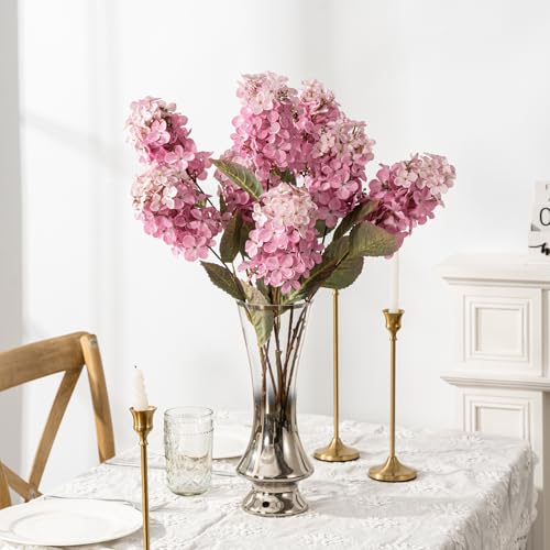Ttranewsoo Hydrangea Artificial Flowers ,Fall Hydrangeas Artificial Flowers, Fake Fall Dried Hydrangea Decoration,Faux Silk Flower With Stems Winter Decor Indoor and outdoor(Pink 24"8pcs) Without Vase - color: Pink