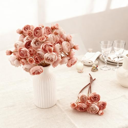 24 Stems Artificial Ranunculus Flowers - 96 Bloom Faux Silk Ranunculus Bouquet for Wedding Decorations, Home Décor, Holiday Arrangements & Large Event Centerpieces (Mixed Light Pink) - color: Mixed Light Pink