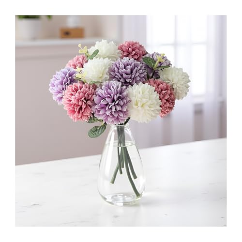 Artificial Silk Chrysanthemums with Eucalyptus, 12" Faux Mums | 24 Stems (Purple, White, Fuchsia) + 6 Eucalyptus, Plastic Stems Bendable, for Home Table Wedding Party Office Decor - size: 30pcs