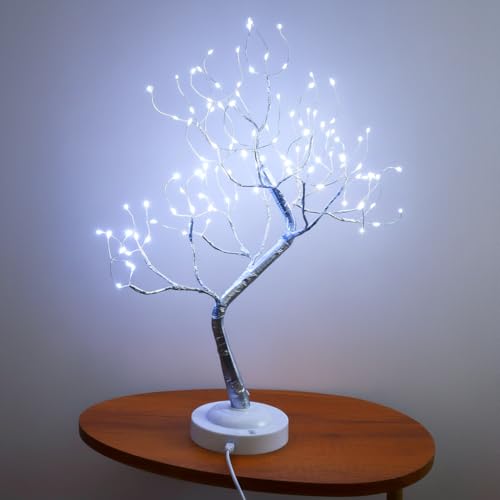 FuChsun Bonsai Tree Light 108 LED Artificial Tree Lamp, Battery and USB Operated (White Glow Silver Branch) - color: White Glow-silver Branch