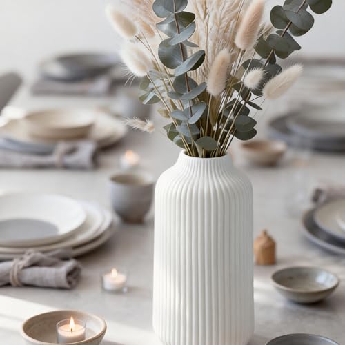 flature Ceramic Vase in Nordic Style, Decovase Large for Pampas Grass as Boho Deco, Vase White Matt 10 inch for Flowers, Scandinavian Design Home Decoration for Fresh Flowers, Dried Flowers (Size L) - color: White, size: Single Large