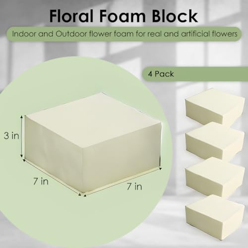 XCEL Floral Foam Blocks - Reusable, Weather Resistant Craft Foam Fresh & Artificial Flower Arrangements, Faux Florist Foam Planters Florist Supplies (Beige White 7" x 7" x 3" - 4 Pack) - color: Beige White 7" x 7" x 3" - 4 Pack