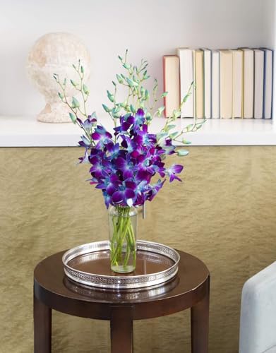 KaBloom-10 Blue Orchid Bouquet,Flowers for Valentine, Mother's Day - color: Ocean Blue, size: 10 count, style: With Vase