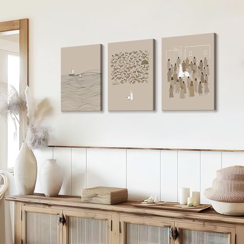 WENGTIAO 3Pcs Christian Wall Art Jesus Canvas Art Prints Beige Bible Sketches Painting Pictures Inspirational Scripture Artwork Religious Wall Decor for Living Room Church Prayer Room 16”x24”x3 - color: Jesus Bible Story, size: 16"x24"x3Pcs