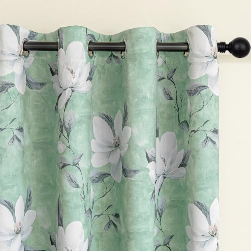 MYSKY HOME Floral 95% Blackout Curtains 72 Inch Long 2 Panels Set for Kitchen White Flower Printed Thermal Insulated Light Blocking Black Out Grommet Window Treatments, 52" W Each Panel, Sage Green - color: Sage Green, size: 52"W x 72"L (Pack of 2)