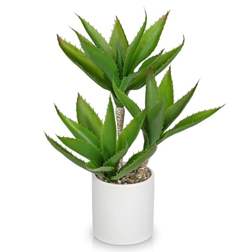 Hollyone Large Artificial Agave Plants Fake Three-Head Agave Succulents Plant Potted 17" Faux Plant in White Pot Succulent Aloe Vera Plants Indoor for Desk Modern Home Decor - color: Style 4
