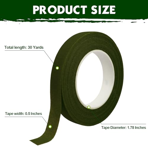 DOMMARE Green Floral Tape Flower Tape, 1/2 Inch 4Pcs Flower Wrapping Tape, Floral Bouquet Supplies for Bouquet Floral Arranging Flowers Stem Wrapping, Wedding Bouquet, Wreath, Garden Decor, 32 Yard - color: 4Pcs Grass Green, style: Normal & Non-sticky