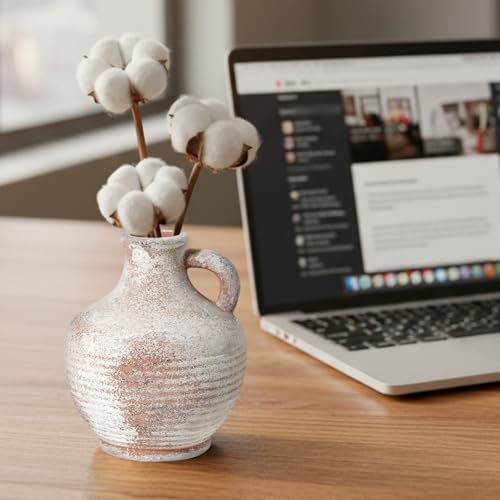 Sunddo 6 inch Rustic Ceramic Flowers Vase, Terracotta Pottery Small Vase with Handle, Farmhouse Decor,Table, Living Room, Bathroom, Shelf, Mantel Decor Brown - color: Rustic Brown - 6, size: 6 Inch
