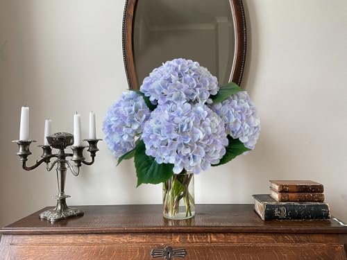 YalzoneMet 4Pcs Light Purple Silk Hydrangea Artificial Flower Lifelike Big Blooms 20'' Long Stem Faux Hydrangea Flower Bouquets for Home Party Indoor Outdoor Wedding Table Centerpiece Decor - color: Light Purple